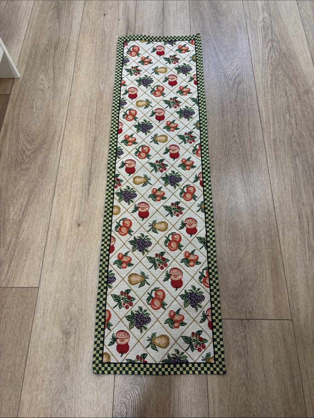 Fruit & Floral Runner with Green Check Border